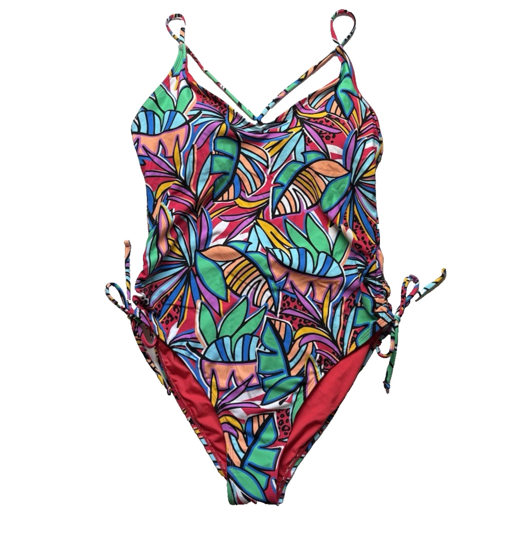 NWT BCBGeneration Plunge One Piece Swimsuit XL Rio Red Tropical Resort Wear